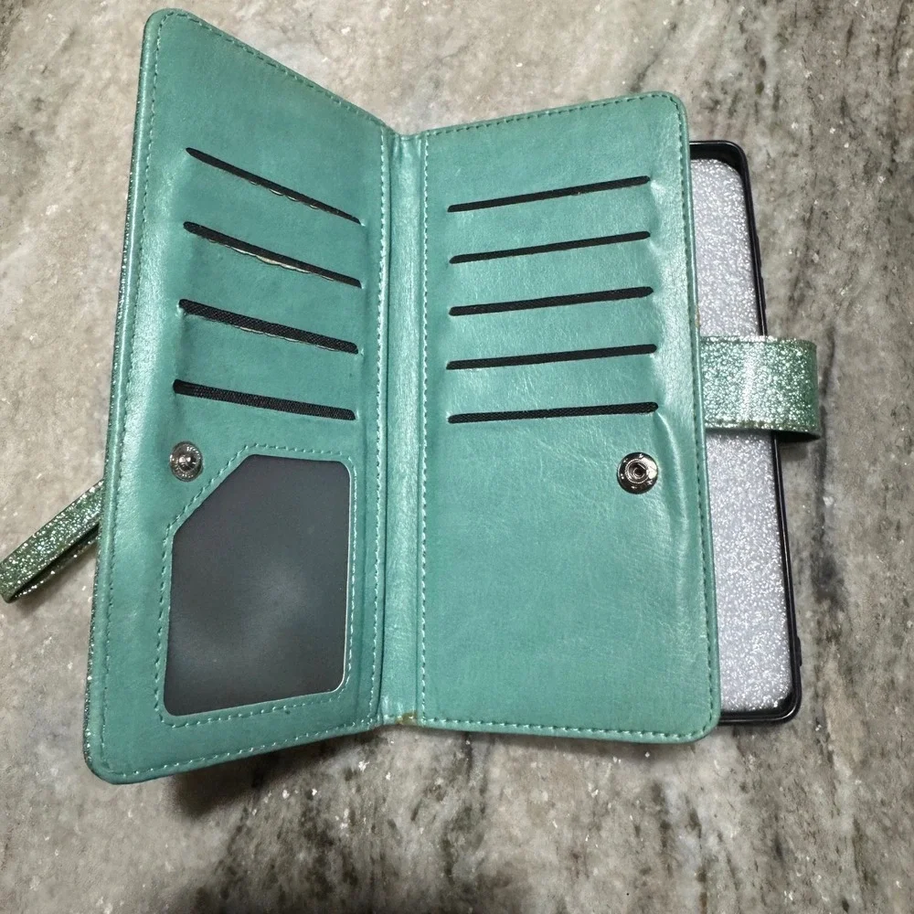 Varikke Samsung S20 FE Case Mint Green‎ Glitter Wallet Wristlet Folio Cover